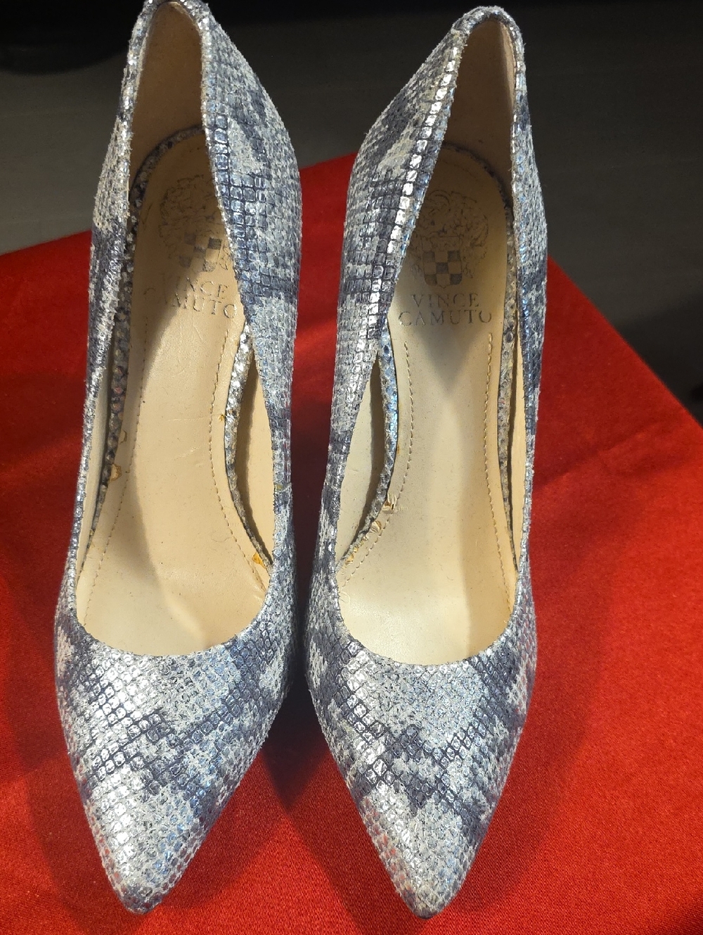 Vince Camuto Blue Snake-Print Pointed Pumps